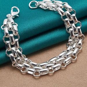 925 Sterlong Silver Interlocking Circle Bracelet Chain Jewelry